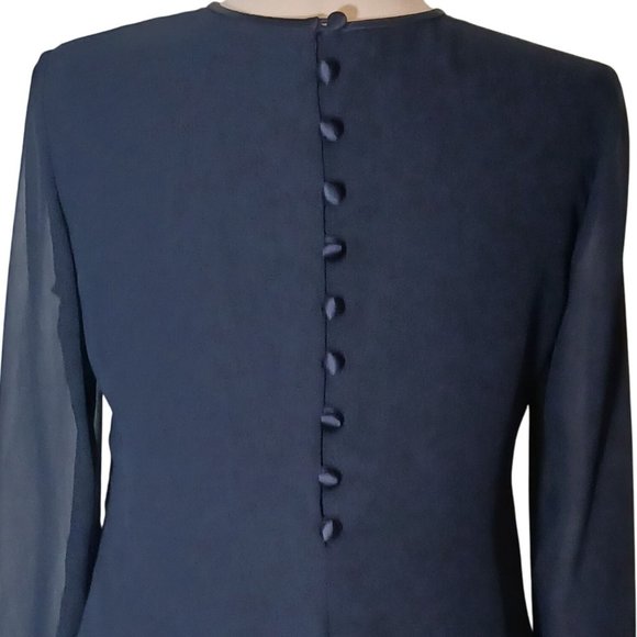 Jones New York Navy Blue Tiered Button‎ Back Sheer Sleeve Shift Dress Size 8 - Picture 6 of 11
